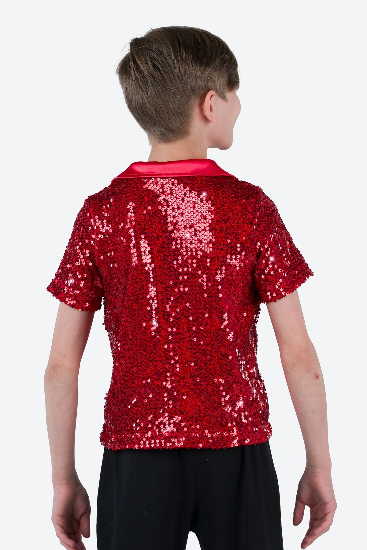 L3545 - COLLARED SHORT SLEEVE SEQUIN SHIRT