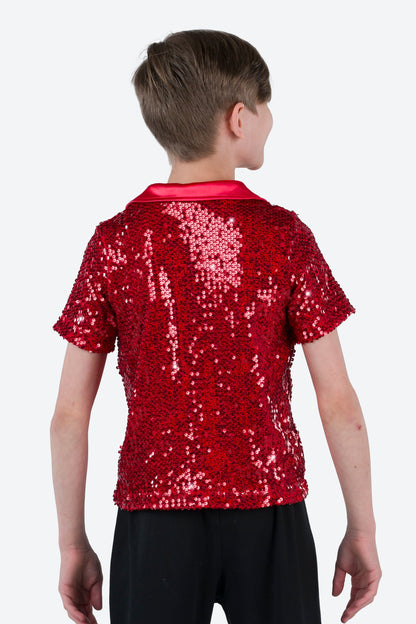 L3545 - COLLARED SHORT SLEEVE SEQUIN SHIRT