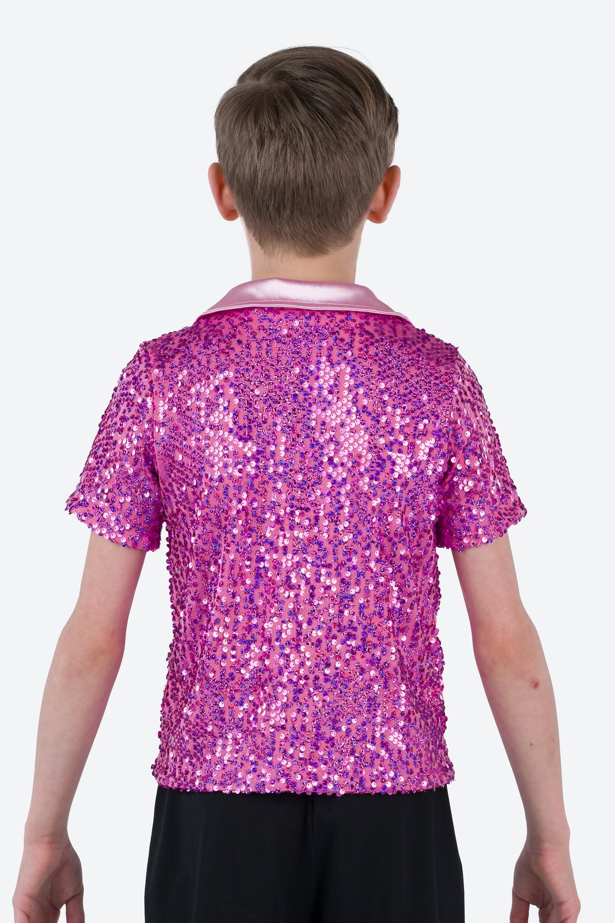 L3545 - COLLARED SHORT SLEEVE SEQUIN SHIRT